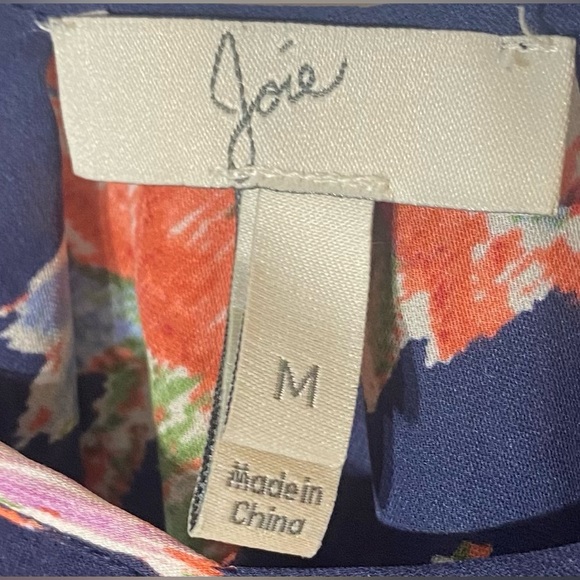 Joie Navy Blue Floral Sheer Blouse, Size M, 100% Silk, Adjustable Straps - Picture 3 of 5